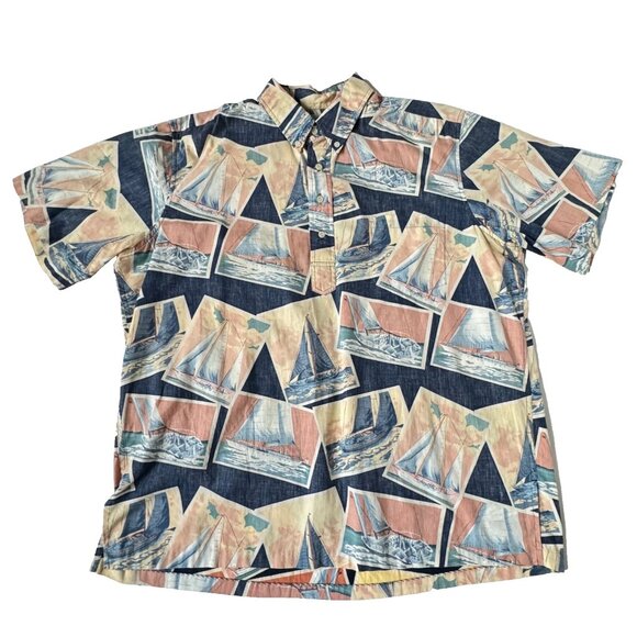Reyn Spooner Mens XL Sailboat Reverse Print Shirt Hawaiian Short Sleeve Button - Picture 1 of 8